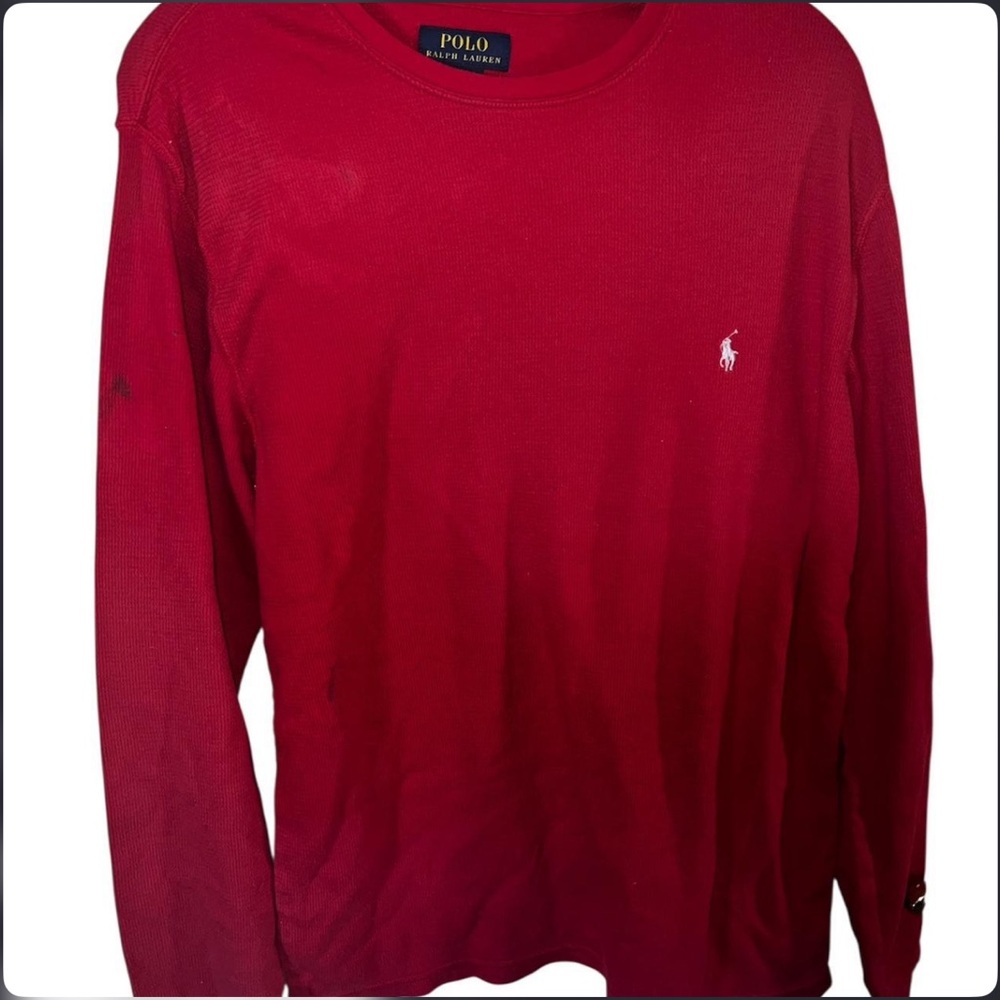 Polo by Ralph Lauren Red Long Sleeve Crew Thermal Shirt Sweater size L *read
